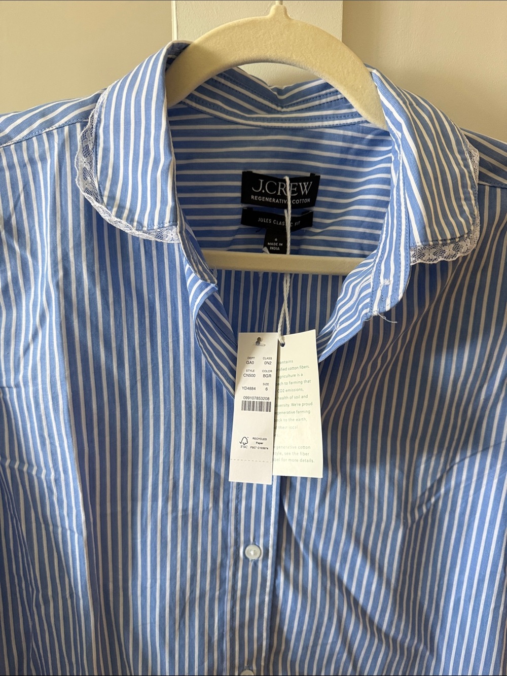 J. Crew Men’s Light Blue and White Vertical Stripe Dress Shirt - Picture 2 of 2